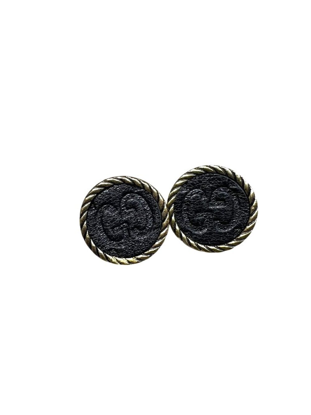 UP CYCLED Penny Stud Earrings, Embossed designer logo leather center repurposed